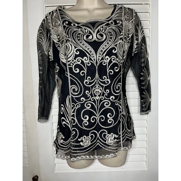 Ultra‎ Pink black mesh with gold embroidery and cami top Small Party cocktail - Picture 1 of 7